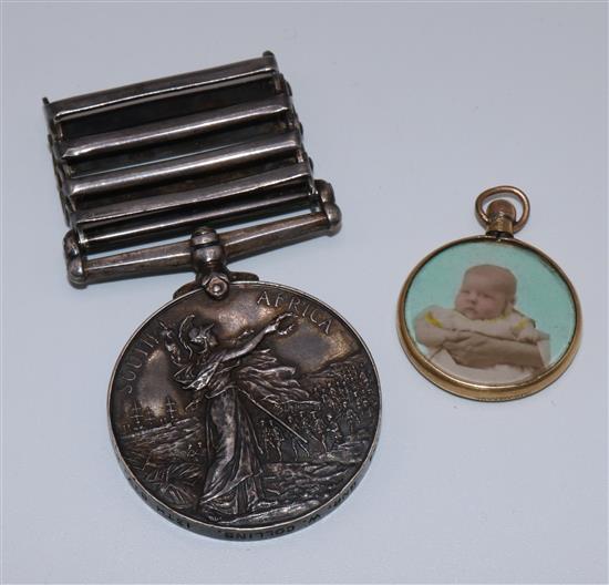 South African Boar War 3 bar medal & locket